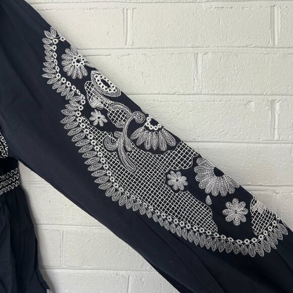 NWT 7 for all Mankind Embroidered Puff Sleeve Snap Button Jacket in Navy Blue - Picture 3 of 6